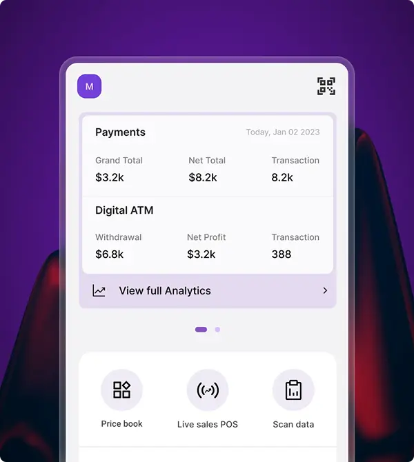 Analytics dashboard showing payments and digital ATM data for US stores.
