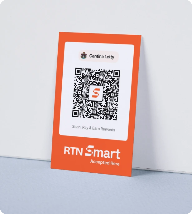 QR payment stand for contactless payments in US stores.